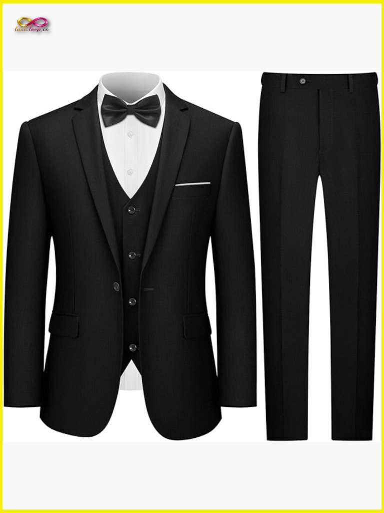 Slim Fit Business Suit Modern Tuxedo Blazer Vest Pants Set Formal Elegant
